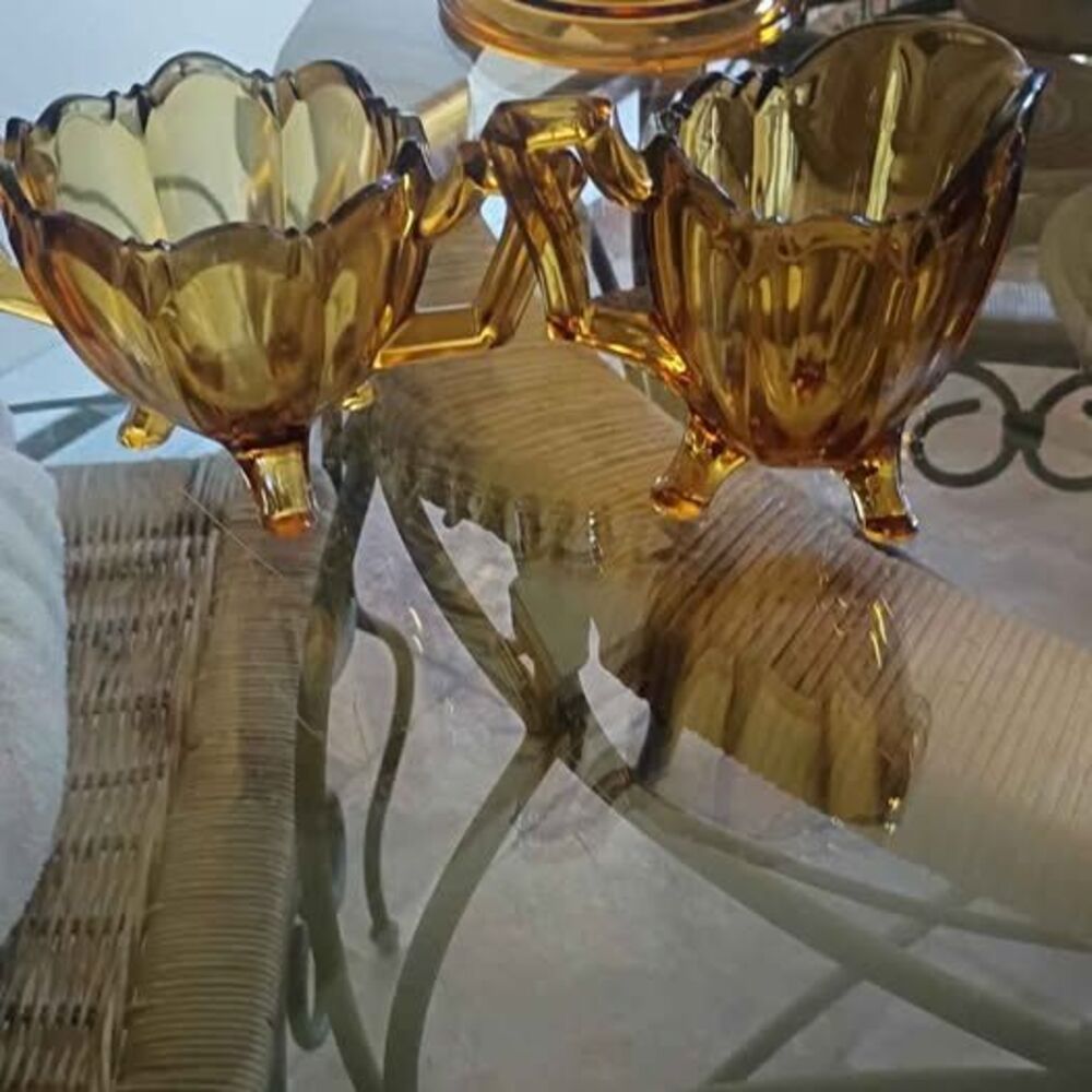 Vintage Amber Glass Cream and Sugar Set